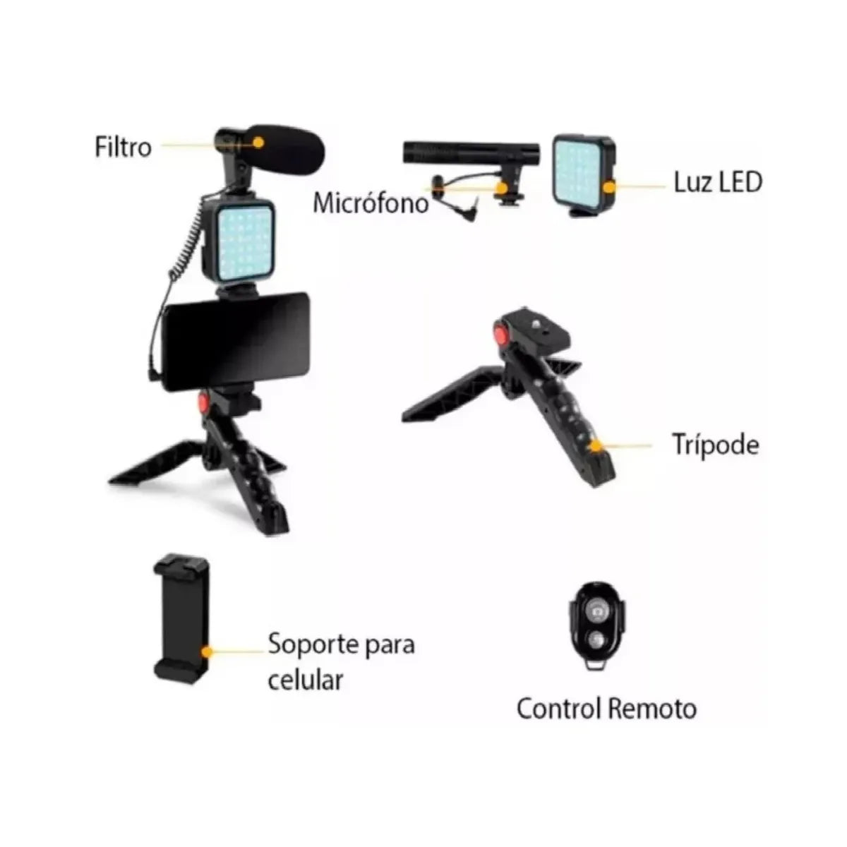 KIT DE GRABACIÓN DE VIDEO CON TRÍPODE Y BLUETOOTH